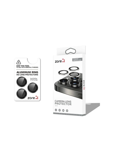 Apple iPhone Uyumlu 16 Pro Max Zore Cl-12 Premium Safir Parmak İzi Bırakmayan Anti-reflective Kamera Lens K Siyah