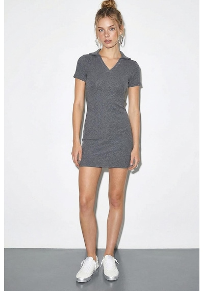 Shade Kadın Kaşkorse Polo Yaka Mini Basic Elbise 60284008 - Gri
