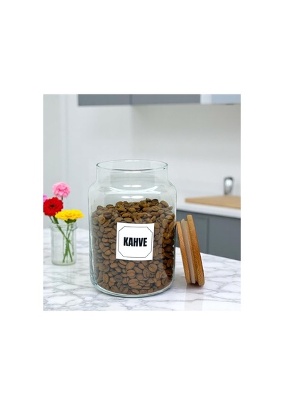 2'li Ahşap Vakum Kapaklı Cam Kahve Şeker Saklama Kavanozu Seti 800 Ml Etiket Hediyeli Çok Renkli