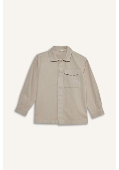 Defacto Erkek Çocuk Oversize Geniş Kalıp Polo Yaka Uzun Kollu Gömlek G3621a825augr302 Gri