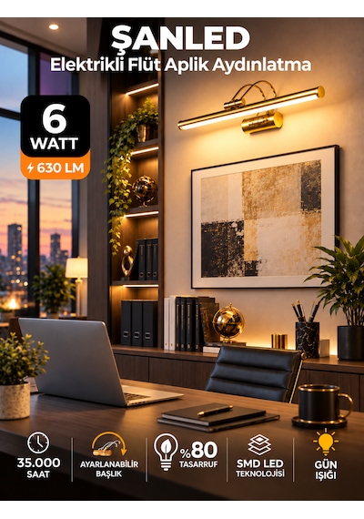 6w Elektrikli Flüt Led Aplik Gold Renk Gün Işığı Ayarlanabilir Başlık 1 Adet