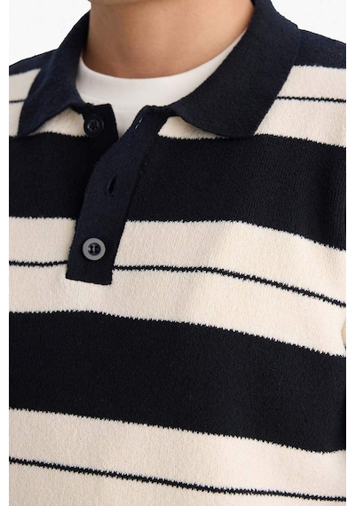 Defacto Standart Fit Polo Yaka Renk Bloklu Triko Kazak F7180ax25wnnv64 Lacivert-nv64