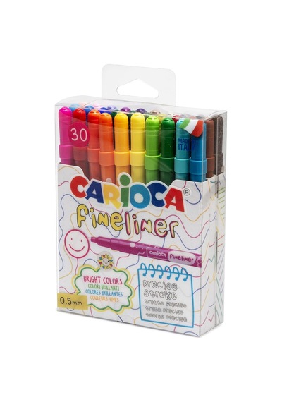 Carioca Fineliner 30 İnce Uçlu Kutu, Farklı Renklerde Hassas Uç 0,5 Mm İtalya'da Üretilmiştir