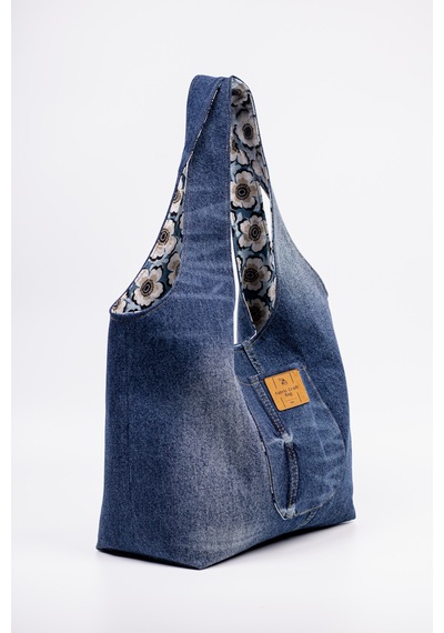 Fabric Craft Bag Omuz Çanta Pamuk Denim Lazer Efekt Yıkamalı Kot Lacivert