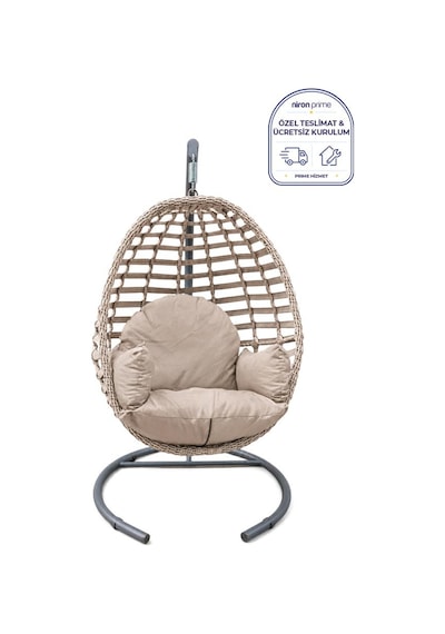 Niron Royal Rattan Bahçe Salıncağı Cappucino - Minderli Modern Salıncak Capuccino