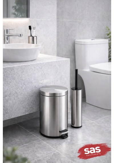Sas Haus Krom 3 Lü Set 3 Lt Çöp Kovası Wc Fırçası Ve Diş Fırçalık Titan