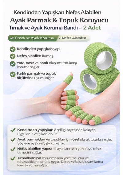 Kendinden Yapışkan Nefes Alabilen Ayak Parmak Topuk Koruyucu Tırnak Ayak Koruma Nefes Alabilen 2 Ad Yeşil