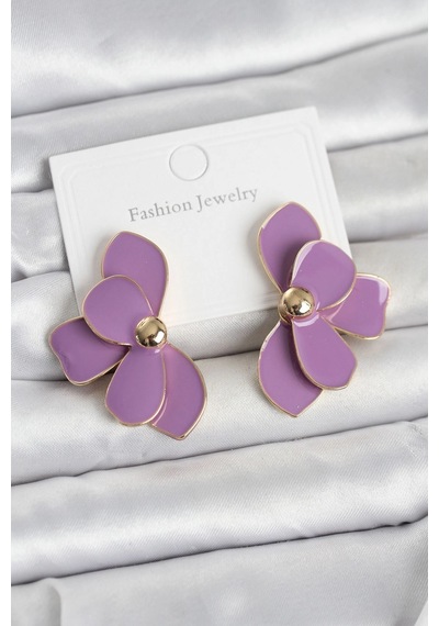 Mey İthalat Mor Mineli Lotus Model Pirinç Kadın Küpe