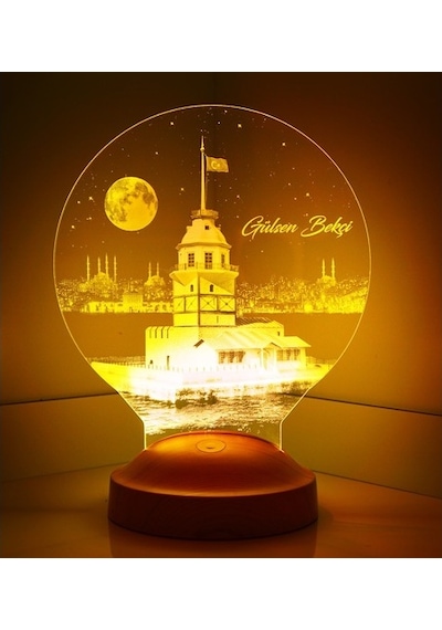 Kız Kulesi Tasarımlı İsimli İstanbul Doğum Günü Hatırası Led Lamba