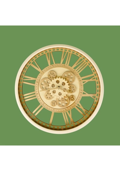 Galaxy Çarklı Duvar Saati - Krem / Altın - 50 Cm Krem / Altın Altın - Krem