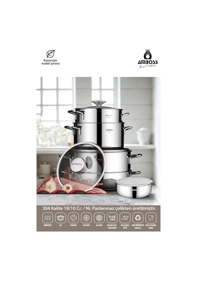 10 Parça Silver Store Paslanmaz Çelik Tencere Ve Saklama Kabı