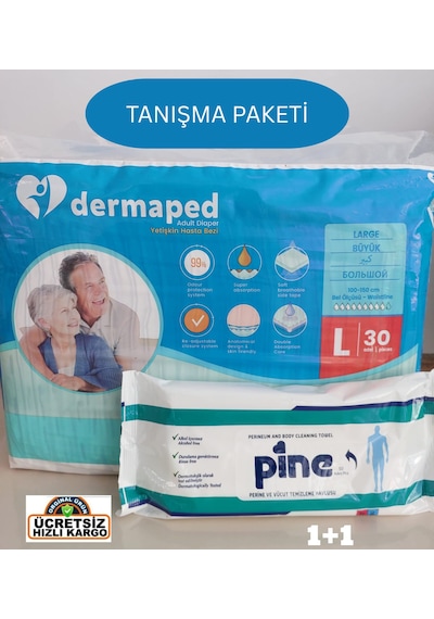 Dermaped Tanışma Paketi Belbantlı Hasta Bezi Large 30 Adet + Pine Perine Havlu 50 Yaprak L