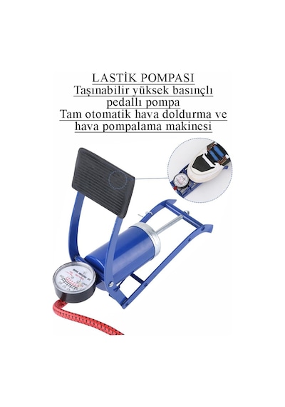 Artlantis Ayak Hava Pompası 1 Adet Kalın Pistonlu Ayak Tipi Hava Pompası Bisiklet Teker Top Kurban Şişirme Araba Göstergeli