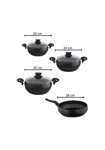 Granit Pro 7 Parça Granit Güveç Tencere Seti Siyah Bakalit Saplı - 20/24/26 Derin /26 Güveç Tava