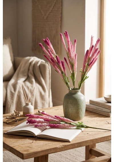 Yapay Çiçek Lateks Köpük Pembe Koyu Lavanta Dalı 35cm Dekoratif Çiçek