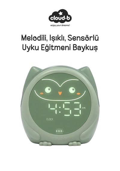 Cloud-b Melodili Sensörlü Masa Saati Uyku Eğitmeni 13x12x10 Cm Haki Yeşil