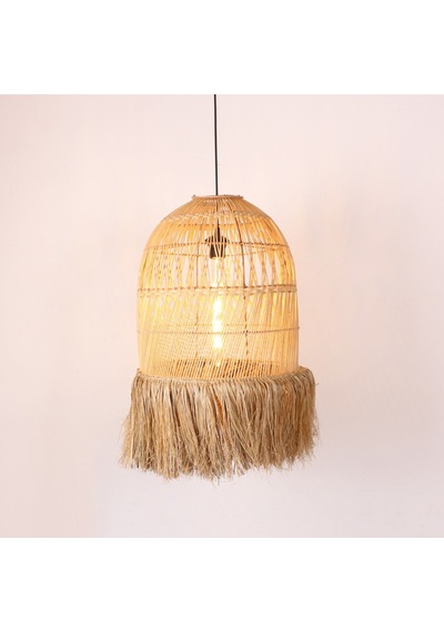 Rattan Meğri Avize 40x65 Cm Bej