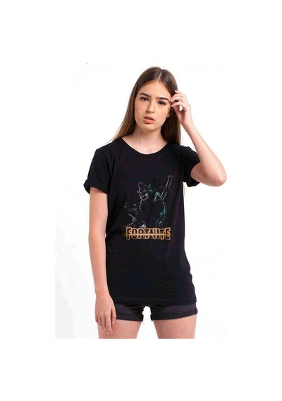 Fortine Wolf Baskılı Siyah Kadın Tshirt