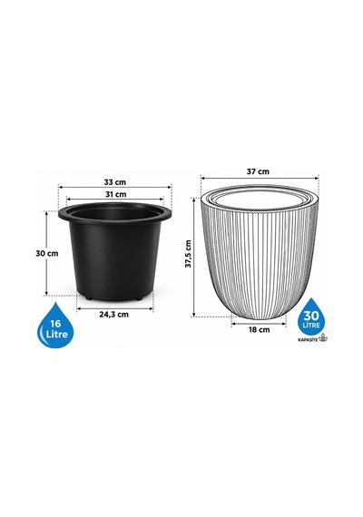 So-palm3 Palmiye Dekoratif Plastik Saksı İç Kovalı 30 Lt Beyaz 4 Adet -