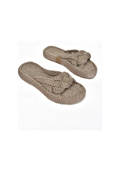 Fox Shoes S596022704 Vizon Halat İpli Hasır Terlik Vizon