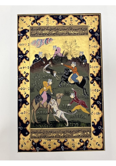 Kaplan İle Geyiğin Yaşam Mücadelesi Adlı El Yapımı Minyatür Resim 30x18,5 Cm
