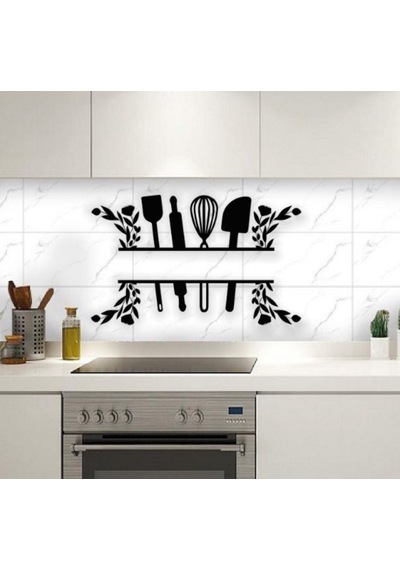 Siyah Ahşap Mutfak Eşyaları 70cm X 45cm Tablo Duvar Dekoru 3mm Mdf Lazer Kesim