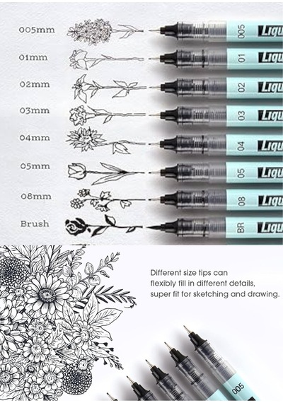 Teknik Çizim Kalemi Siyah Mürekkep Drawing Pencil Metal Klips Çelik Uç