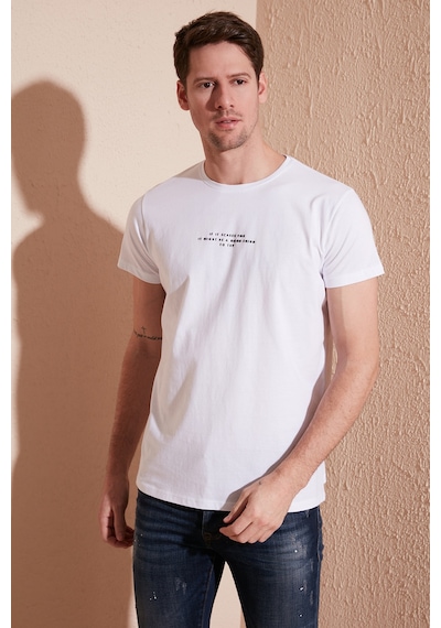 Buratti Pamuklu Slim Fit Bisiklet Yaka Erkek T Shirt 541Ifit Beyaz
