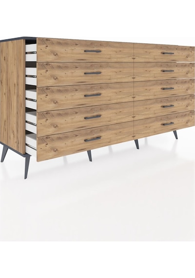 Hyperion Konsol 10 Çekmeceli 176x44x99 Çam-antrasit/çam Çam-antrasit/çam
