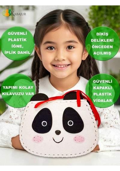 Sevimli Panda Çocuk Çantası Keçe Dikiş Seti - Eğitici Geliştirici Montessori Aktivite