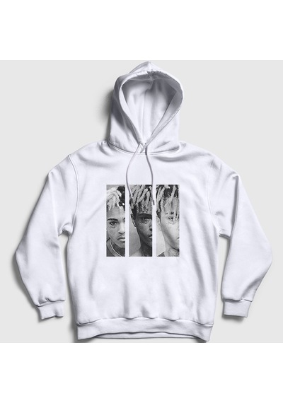 Presmono Unisex Three Xxxtentacion Kapüşonlu Sweatshirt Beyaz