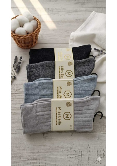 Lambswool - Penye Karışım Kadın Çorabı 36-40 Numara Asorti 4'lü Set Set 2
