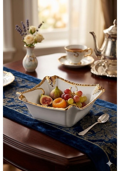Camelia Gold Kare Salata Kasesi 22x22x7 Beyaz - Altın