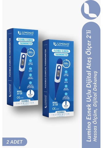 Lumino Esnek Uçlu Dijital Ateş Ölçer 2'li Set - Sesli Uyarı & Hafızalı Termometre - Bebek & Yetişkin