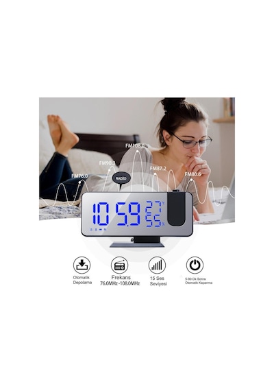 Dailytech Çok Fonksiyonlu Masaüstü Saat (Fm Radio Alarm Projeksiy