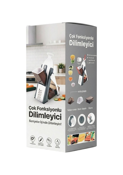 Çok Fonksiyonlu Manuel Sebze Dilimleyici Ve Doğrayıcı 4 Bıçaklı Ayarlanabilir Kalınlık Beyaz