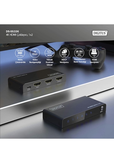 Dıgıtus 4k Hdmı Splitter, 1x2, 4k/60hz Hdcp 2.2, Edıd Control