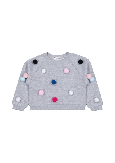 Civil Girls Ponpon Aksesuarlı 2-5 Yaş Sweatshirt - Gri Grimelanj