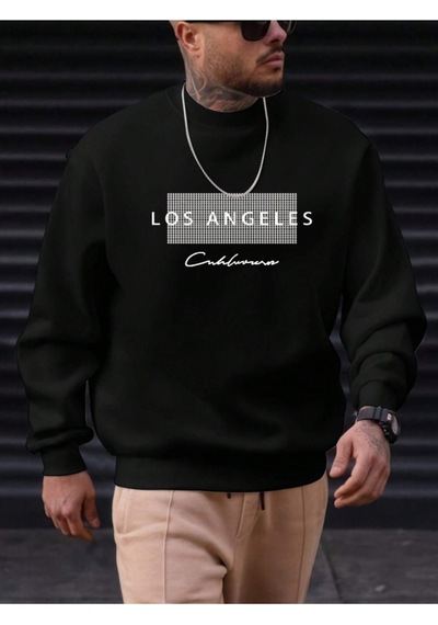 Startmore Siyah Unisex Kadın/erkek Detaylı Los Angeles Özel Baskılı Renkli Oversize Bisiklet Yaka Pamuklu