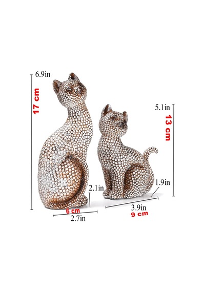 Lüks Sim İşlemeli 2 Li Kedi Biblo Seti Dekoratif Heykel Ev Ofis Vitrin Yeni Yıl Hediyesi