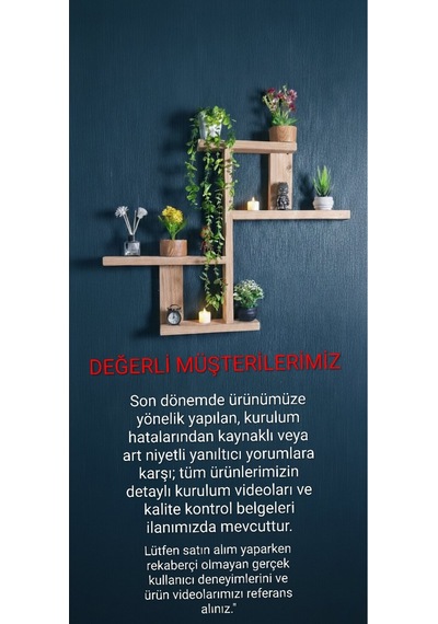 Masif Ahşap Dekoratif Duvar Rafı - Modern Asimetrik Kitaplık Ve Çiçeklik - El İşçiliği Bej