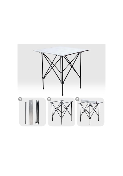 2 Adet Katlanır Kamp Sandalyesi Ve Alüminyum Masa Seti - Rustic Silver -kum/mavi Çok Renkli