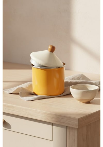 Bambum Nostalji - Ahşap Saplı Baharatlık Hardal 12 Cm Hardal Sarı