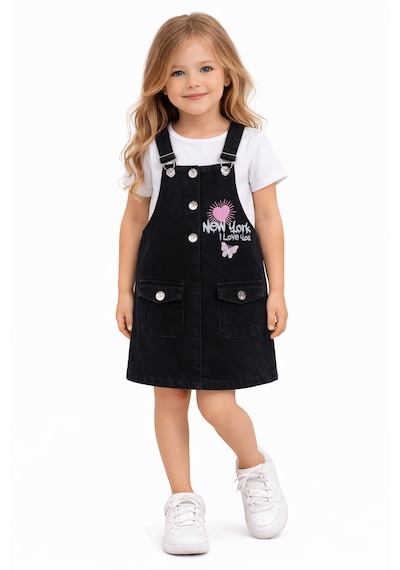 Kız Çocuk 3/7 Yaş Siyah New York Kot Denim Jile Siyah - Siyah
