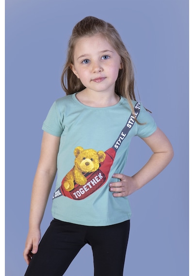 Toontoy Kids Toontoy Kız Çocuk Çanta Baskılı Tişört Yeşil