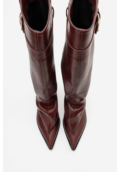 Luvi Shoes Marcella Bordo Kemerli Kadın İnce Topuklu Çizme