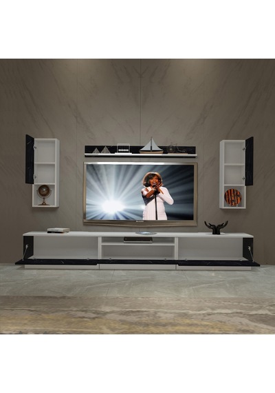 Decoraktiv Trendstyle 270das Mdf Tv Ünitesi Tv Sehpası Beyaz - Siyah Mermer