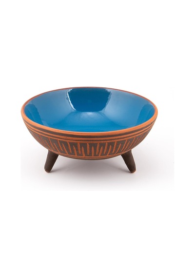 Dekoratif Sunum Kasesi, Seramik Ayaklı Sunum Kasesi, Servis Kasesi, Servis Tabağı, Kase, Tabak Mavi, 20 Cm