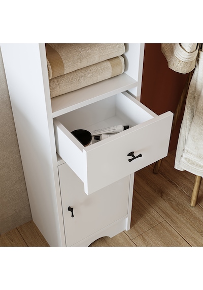 Oval Lavabolu Mdf 80 Cm Çekmeceli Banyo Dolabı Atlantik Çam - Beyaz