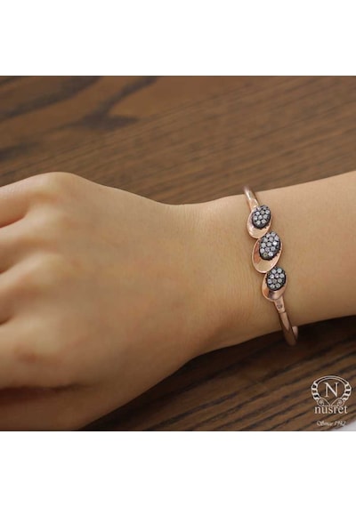 Nusret 925 Ayar Rose Gümüş Üçlü Oval Desenli Bilezik
